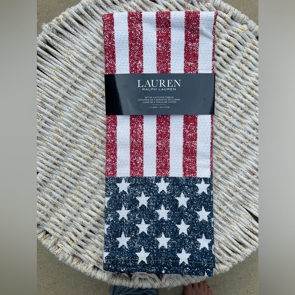 Ralph Lauren Red and Blue Patriotic Kitchen Towel Set of 2 NWT
